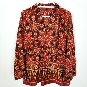 RALPH LAUREN Women Indian Summer Cotton Tunic Top Size L Shirt Blouse Aztec